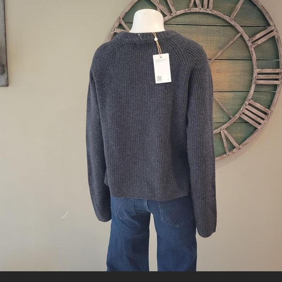Quince Mongolian 100% Cashmere Crewneck Fisherman Sweater In Charcoal - Picture 3 of 14